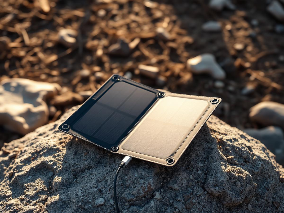 Solar Charger camping gear laid out